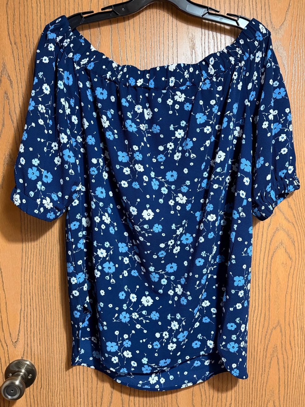 MICHAEL Michael Kors Blouse with Navy Blue Floral and Off-Shoulder Option
